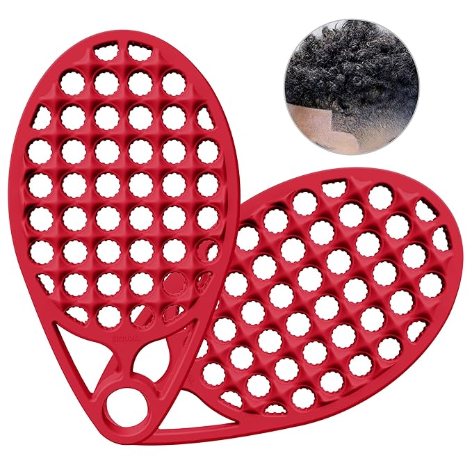 KOUPA Magic Silicone Curly Hair Brush, One Piece Twist Curl Comb for Afro Curls, Washable Hair Tool for Men Women, Red, 2 Pieces