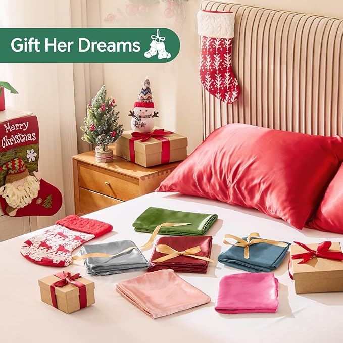 BEDELITE Satin Pillowcase for Hair and Skin, Super Soft and Cooling Similar to Silk Pillow Cases 2 Pack with Envelope Closure, Gift for Women Men(20"x40" King Size, Coral)