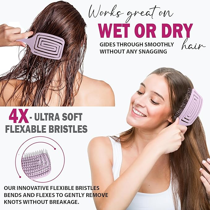 Fiora Naturals Paddle Hair Brush for Thick Hair - Detangler Brush for women - Vented Hairbrush for Gentle Detangling, Best Hair Brush for Wet or Dry Hair - Pink