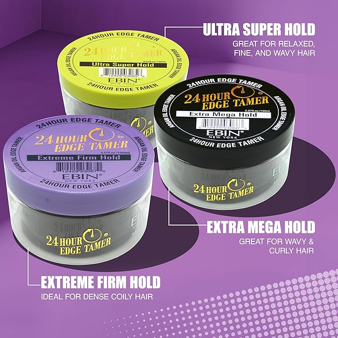 EBIN NEW YORK 24 Hour Edge Tamer Extreme Firm Hold 1.01Fl Oz Strong Edge Control Gel, No Flaking, Sleek Smooth Finish, Long Lasting, Argan & Castor Oil
