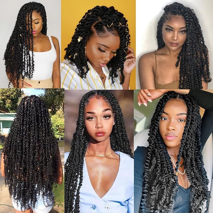 Ubeleco Passion Twist Hair 24 Inch 154 Strands Water Wave Crochet Hair for Black Women 7 Packs Long Bohemian Curly Braiding Hair Spring Twist Crochet Braids Hair Extensions (24inch,1B)