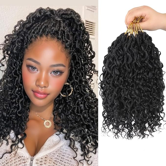 12 Inch Boho Style Synthetic Faux Locs Crochet Hair, 9 Packs, River Locs Hair Extensions, Pre looped, Curly Ends