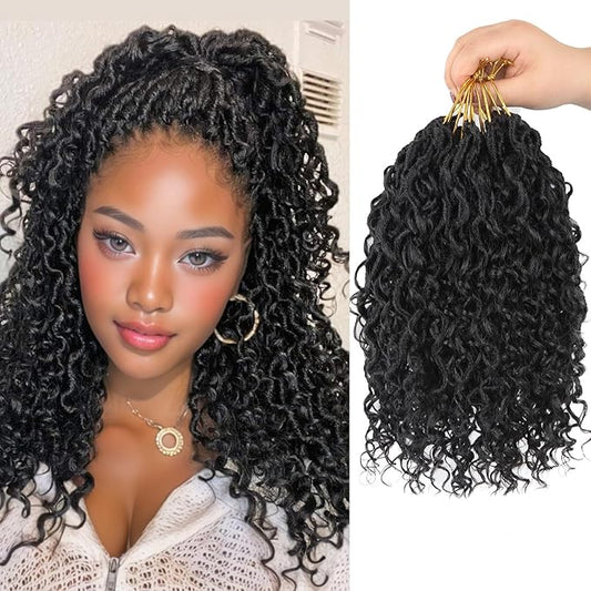 12 Inch Boho Style Synthetic Faux Locs Crochet Hair, 9 Packs, River Locs Hair Extensions, Pre looped, Curly Ends