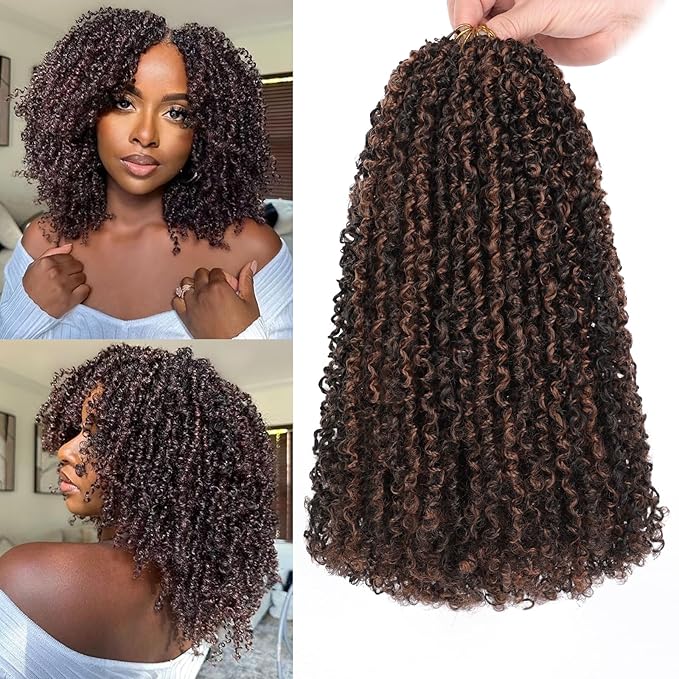 COOKOO 12 Inch 8 Packs Pre-Looped Yanky Twist Crochet Hair with Mini Curly Ends Mix 2 Tones Micro Yanky Twist Passion Twist Crochet Hair Pre twisted Spring Twist Crochet Hair for Women 1BH30#