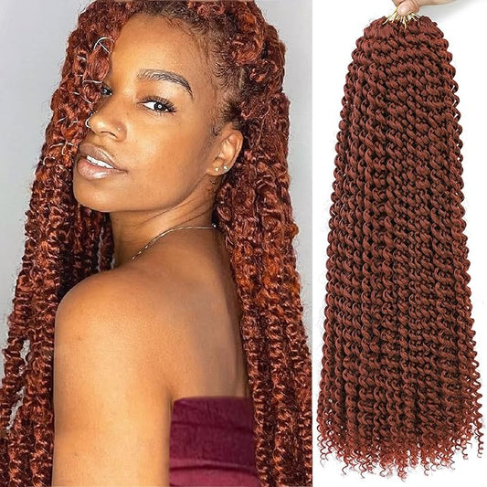 Passion Twist Hair Copper Red 24 Inch 8 Packs Water Wave Crochet Hair For Women Curly Braiding Hair Long Spring Twist Hair Crochet Braids Synthetic Hair Extension (24 Inch (Pack of 8), 350#)