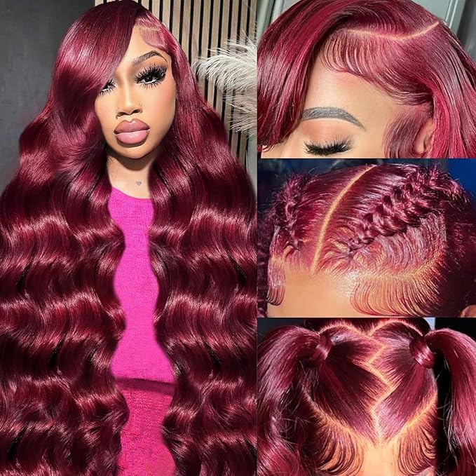 MEGOOD 250% Density Burgundy Wig Human Hair 13x4 HD Body Wave 99J Burgundy Lace Front Wigs Human Hair Pre Plucked 13x4 Glueless Burgundy Wig for Women Red Wig 18 Inch