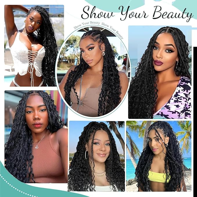 20 Inch Goddess Box Braids Crochet Hair for Black Women 8 Packs Crochet Box Braids Pre-looped Boho Box Braids Crochet Braids Synthetic Braiding Hair Extension #2