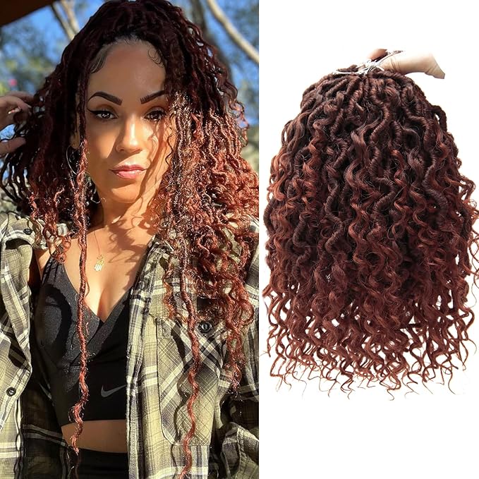 Goddess Locs Crochet Hair 10Inch 8Packs Faux Locs Crochet Hair Short Boho Locs Curly Crochet locs Crochet Hair Hippie Locs Bohemian Locs Crochet Braids for Black Women(1B/350, 10inch(Pack of 8))