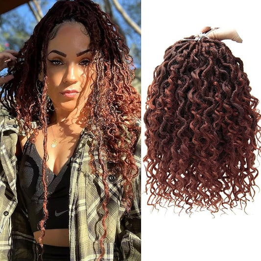 Goddess Locs Crochet Hair 10Inch 8Packs Faux Locs Crochet Hair Short Boho Locs Curly Crochet locs Crochet Hair Hippie Locs Bohemian Locs Crochet Braids for Black Women(1B/350, 10inch(Pack of 8))