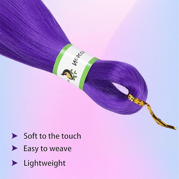 Pre Stretched Braiding Hair With Yaki Texture, Professional Hair Extension for Corochet Braid (Rumi Purple, 24inch（pack of 8）)