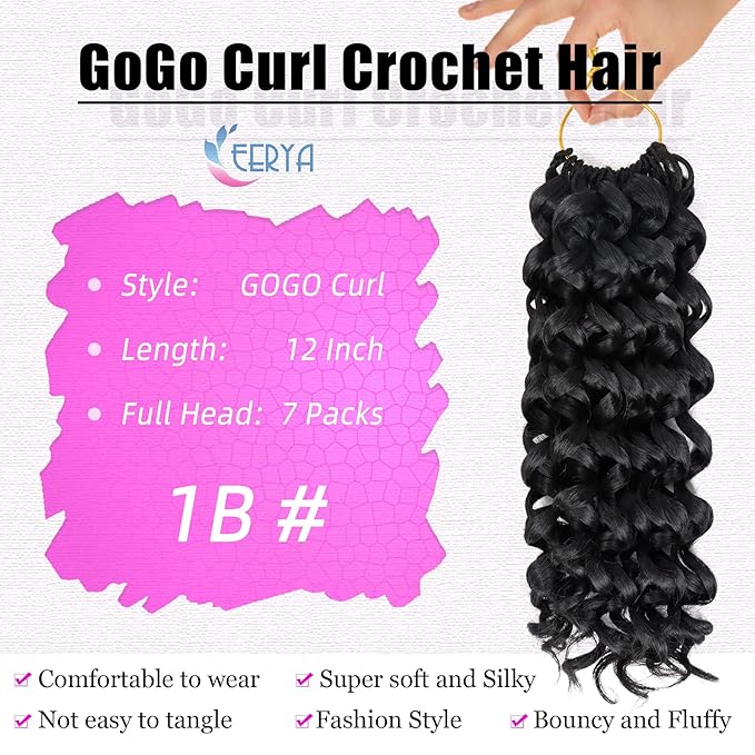 7 Packs GoGo Curl Crochet Hair 12 Inch Short Curly Crochet Hair for Women Beach Curl Water Wave Deep Twist Crochet Braids Synthetic Braiding Hair Extensions (12 Inch, 1B)
