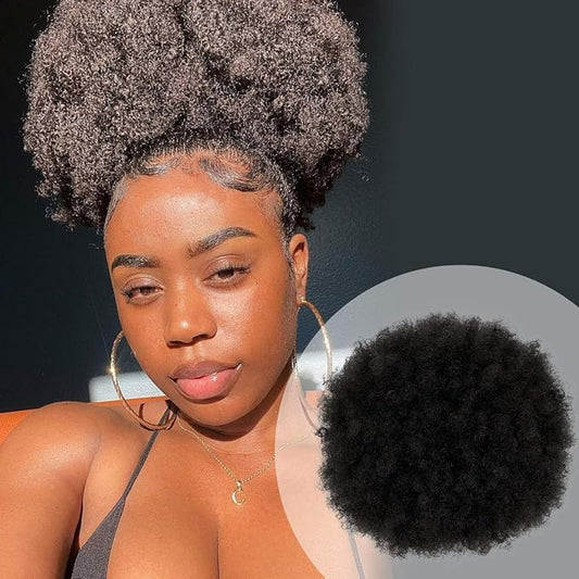 GLAM21USA Afro Puff Drawstring Ponytail Retro Kinky Curly Ponytail Wig Clip in Bun Hair Piece for Black Women Synthetic Hair Extension (LARGE, 4 (Medium Dark Brown))