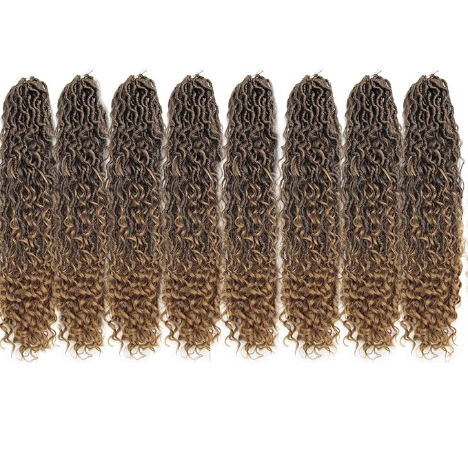 8Packs Goddess Locs Crochet Hair 18Inch Crochet Locs,Boho Faux Locs With Curly Ends River Hippie Locs Bohemian Locs Crochet Braids for Black Women(1B/27, 18inch(Pack of 8))