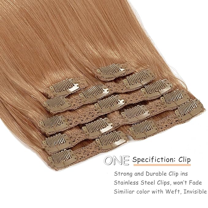 Caliee Clip in Hair Extensions Human Hair Invisible Color Auburn Brown Human Hair Clip in Extensions Full Head Thick Ends Real 20 Inch 7 Pcs 140 G Natural Straight