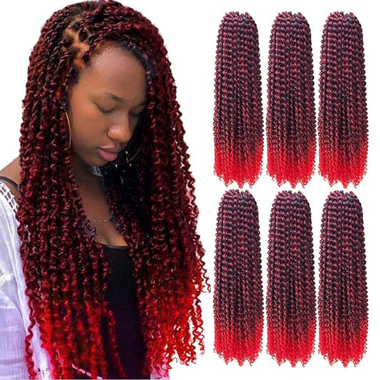 6 Packs Passion Twists Hair 18inch Ombre Red Water Wave Crochet Hair for Butterfly Soft Locs Synthetic Crochet Hair Passion Twist Long Bohemian Locs Braiding Hair Extensions (18inch T1B/Red#)