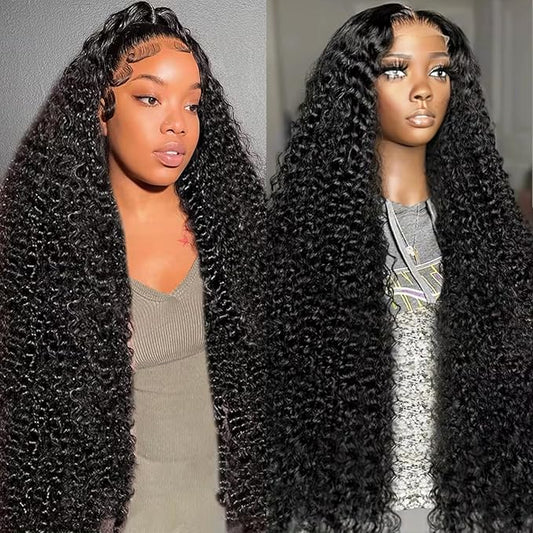 Deep Wave Lace Front Wigs Human Hair 13x6 HD Transparent Lace Front Wigs Human Hair 250% Density Deep Curly Human Hair Wig Pre Plucked Deep Wave Frontal Wigs Natural Color 28 Inch