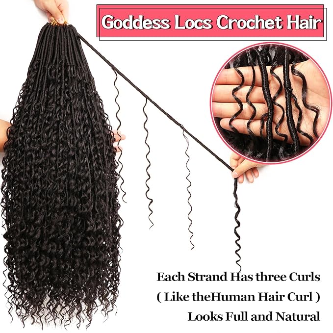 Goddess Locs Crochet Hair-30 Inch 8 Packs Boho Faux Locs Crochet Hair for Black Women Pre Looped Soft Locs with Curly Ends (#2, 30 Inch(Pack of 8))