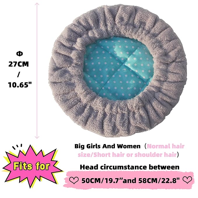 AKISS Flaxseed Deep Conditioning Heat Cap Portable Microwave Hot Bonnet Therapy Hair care Cap For Women (Grey/Dot, Large)