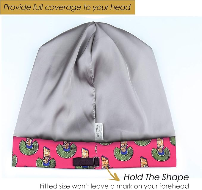 Adjustable Satin Lined Sleep Cap for Dreadlocks Curly Hair Large Head-Stay On Overnight