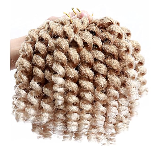 3 Packs 2X Ringlet Wand Curl Jamaican Bounce 8 inch Short Synthetic Crochet Hair Extensions Blonde Ombre Crochet Braiding Hair 20 Roots (#27/613 Jamaican Bounce)
