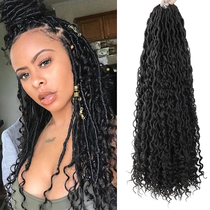6Packs Goddess Locs Crochet Hair,26Inch Curly Faux Locs Crochet Hair Hippie Locs Crochet Braids Long Crochet Goddess FauxLocs for Black Women(1B, 26inch)