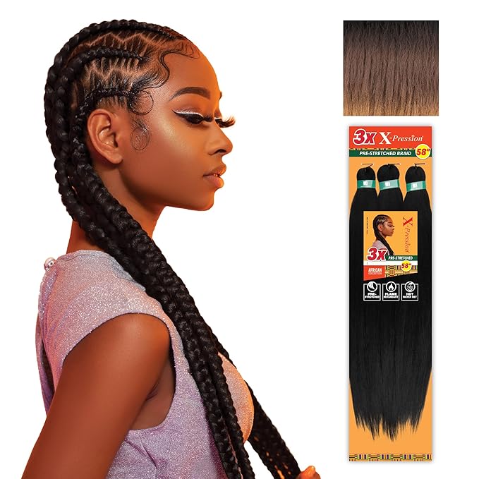 Sensationnel X-pression prestretched braiding hair - 3x braid 58 inch all kanekalon flame retardant synthetic braid for box braids and twists (2 pack, 3T2/30/27)