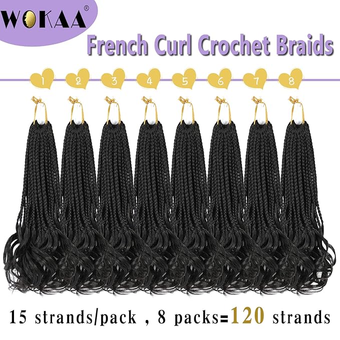 French Curl Crochet Braids 12 Inch Goddess Box Braids Crochet Hair 8 Packs Pre Looped Crochet Box Braid with Curly Ends Synthetic French Curly Braiding Hair Extensions 1B#