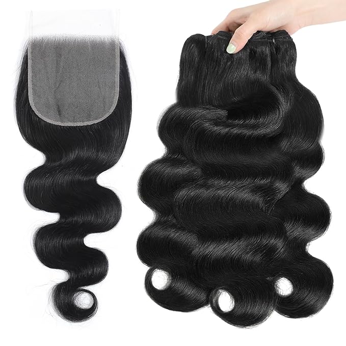 12A Human Hair Bundles with Closure 26 28 30+22 Inch Brazilian Body Wave Bundles Human Hair 100% Unprocessed Virgin 3 Bundle Deals with 5x5 HD Lace Closure
