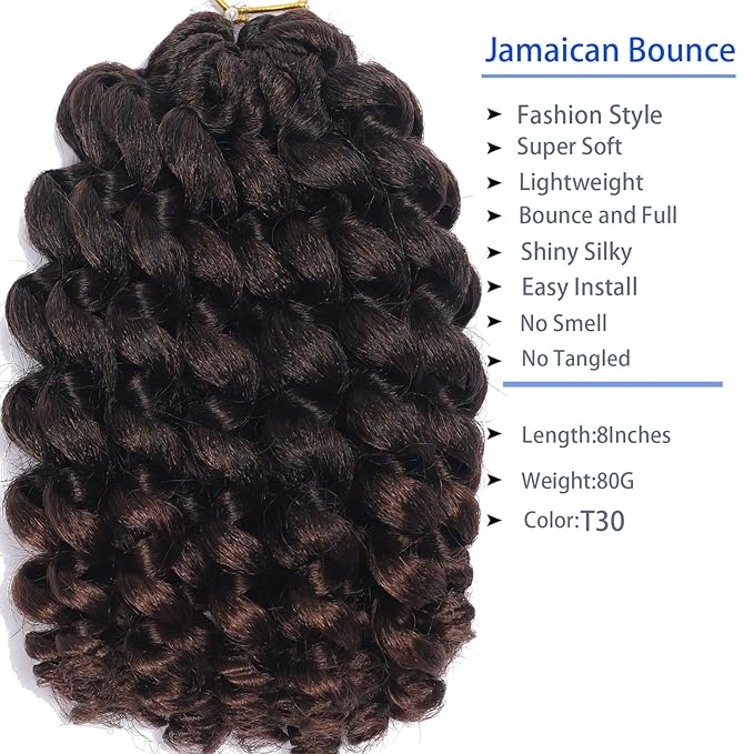 100 Strands Short Jamaican Bounce Crochet Hair 5 Packs Ringlet Wand Curl Crochet Hair 8 Inch Brown Ombre Bouncy Curly Crochet Brands Hair Extensions Crochet Braiding Hair