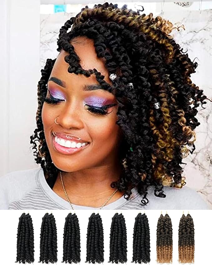 Passion Twist 8 Inch Crochet Hair-Mixed Color Combo (6+2 Packs 1B+T27), Pre-twisted, Pre-looped Soft & Bouncy Synthetic Braided Hair Extensions For Black Women