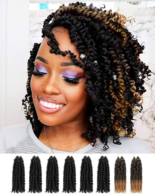 Passion Twist 8 Inch Crochet Hair-Mixed Color Combo (6+2 Packs 1B+T27), Pre-twisted, Pre-looped Soft & Bouncy Synthetic Braided Hair Extensions For Black Women