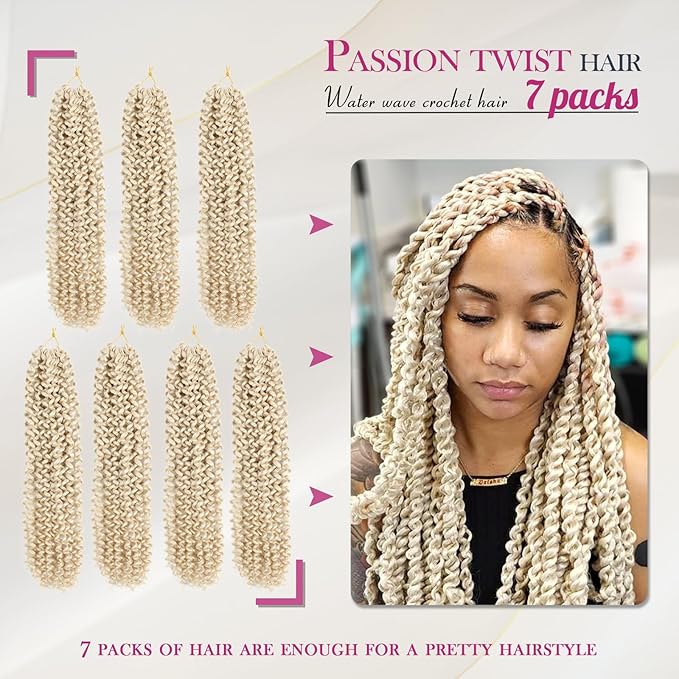 Dansama Passion Twist Hair Water Wave Braiding Hair for Butterfly Style Crochet Braids Bohemian Hair Extensions (18inch (Pack of 7), #613)