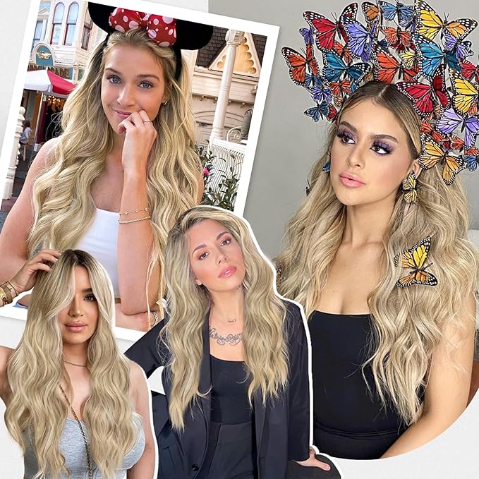 ALXNAN Clip In Hair Extensions,Dirty Blonde Long Wavy Hair Extensions 20 Inch 4PCS Thick Hairpieces for Women