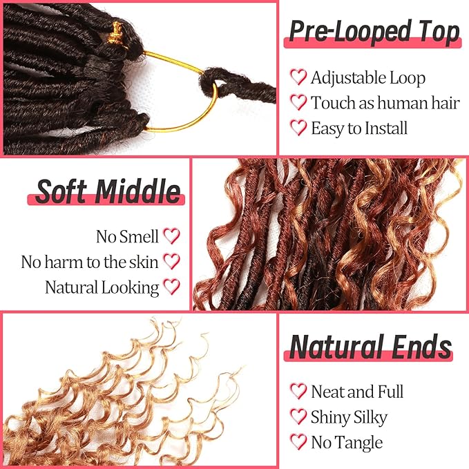 Goddess Locs Crochet Hair-24 Inch 8 Packs Boho Faux Locs Crochet Hair for Black Women Pre Looped Soft Locs with Curly Ends (1B/30/27, 24 Inch(Pack of 8))