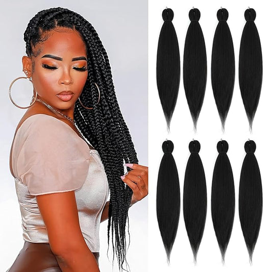 Pre-stretched Braiding Hair - 18 Inch 8 Packs Dark Brown Braiding Hair For Twist or Box Braids, Yaki Texture Hot Water Setting Synthetic Braiding Hair Extensions (18 Inch, #2-8P)