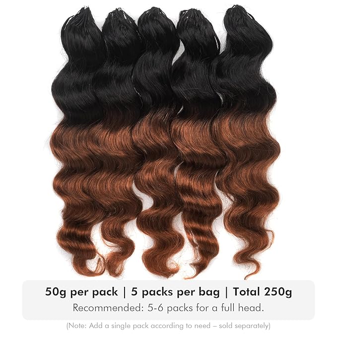 ToyoTress Ocean Wave Feather Crochet Human Hair - 12 Inch 250G Invisible Knotless Water Deep Wave Crochet Human Hair For Black Women Ombre Brown Braiding Hair (12 Inch, OT30-250G)