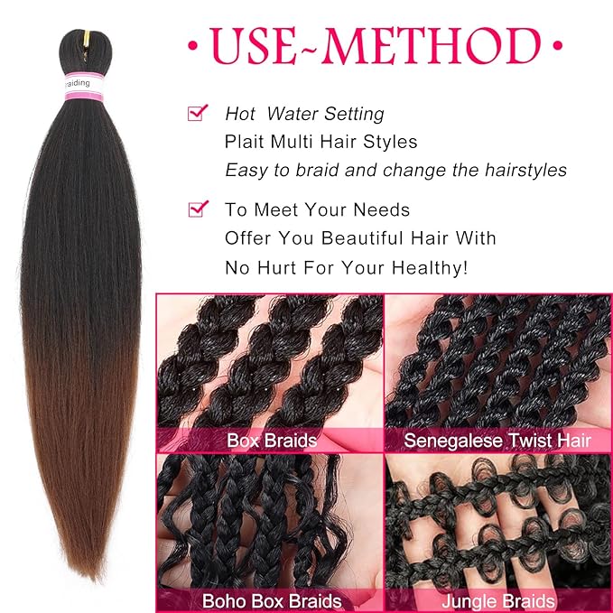 Dorsanee Braiding Hair Pre Stretched 18 Inch 8 Packs Ombre Brown Braiding Hair Extensions for Crochet Box Braids Twists Locs Hair Soft Yaki Texture Hot Water Setting (18inch,#1B/30)