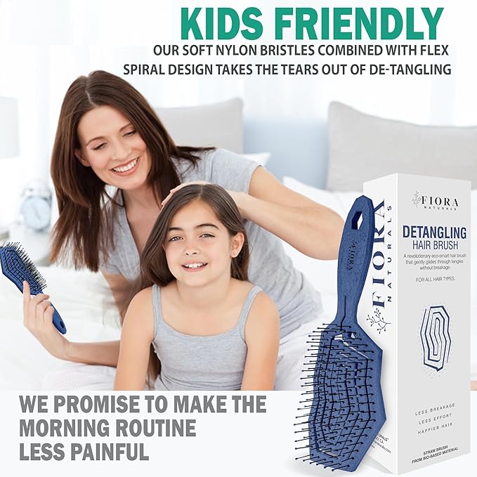 Fiora Naturals Hair Detangling Brush for Women - Detangler Hair Brush w/Flexible Soft Bristles- Gently Glides Through Tangles - Curly, Fine, Dry and Shower Wet HairBrush, cepillo para cabello - Blue