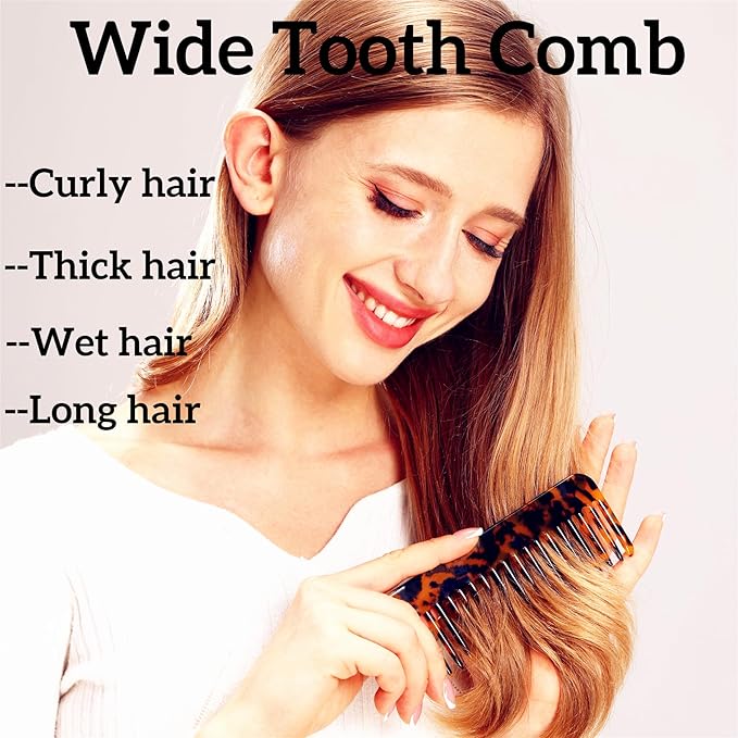 Fsmiling Wide Tooth Comb Large Detangling Comb Cellulose Detangler Comb for Women Thick Curly Wavy Wet Dry Hair 2 Pack,Tortoise shell