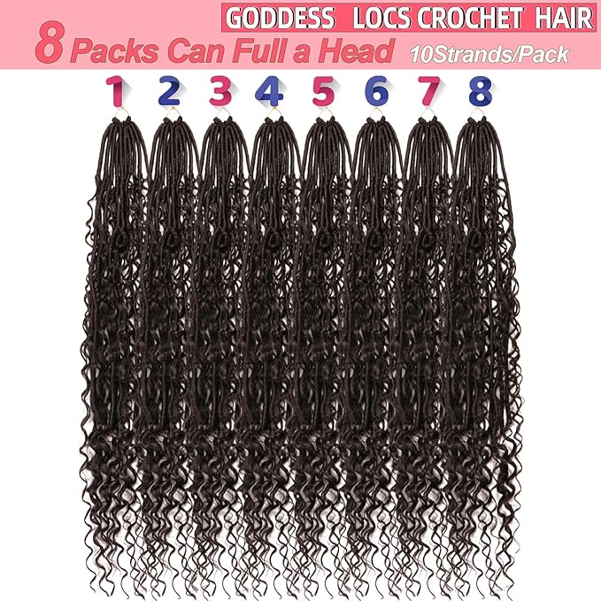 Goddess Locs Crochet Hair-30 Inch 8 Packs Boho Faux Locs Crochet Hair for Black Women Pre Looped Soft Locs with Curly Ends (#2, 30 Inch(Pack of 8))