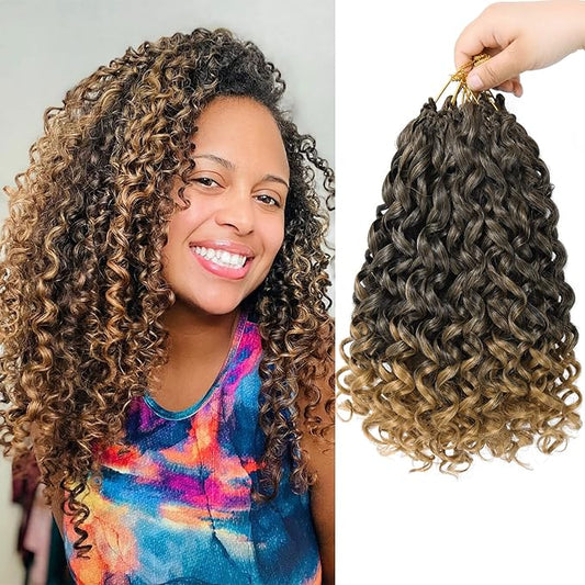 7 Packs GoGo Curl Crochet Hair 12 Inch Short Curly Crochet Hair for Women Beach Curl Water Wave Deep Twist Crochet Braids Synthetic Braiding Hair Extensions (12 Inch, T1B/27)