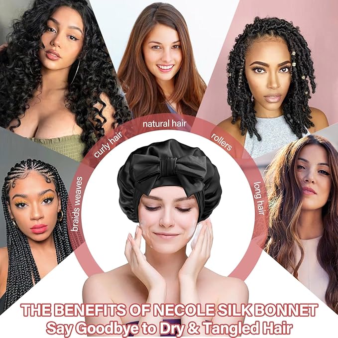 Silk Bonnet for Women 100% Mulberry Silk Sleep Cap 22 Momme Double Layer Hair Wrap for Curly Short Long Hair