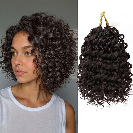 7 Packs Gogo Curl Crochet Hair for Women 10 Inch Pre-Twisted Curly Crochet Hair Pre Looped Deep Ocean Water Wave Beach Curl Crochet Braids Synthetic Braiding Hair Extensions (10 Inch, 4#)