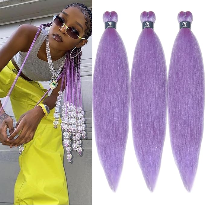Purple Lavender Braiding Hair Pre Stretched Crochet Kids Pre Sectioned Braiding Hair Extensions 26 inch Hypoallergenic Synthetic Knotless Natural Braids