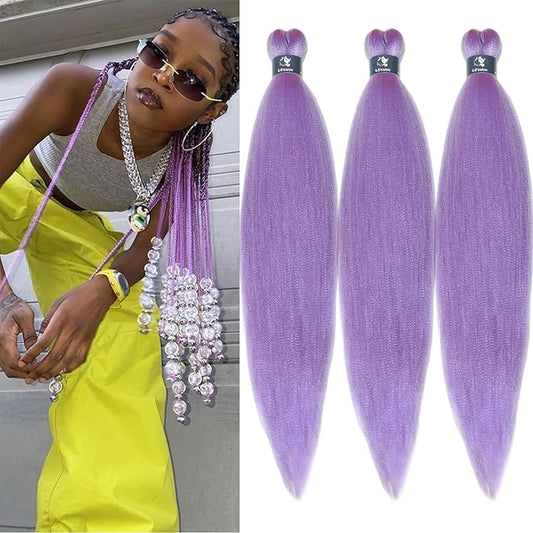 Purple Lavender Braiding Hair Pre Stretched Crochet Kids Pre Sectioned Braiding Hair Extensions 26 inch Hypoallergenic Synthetic Knotless Natural Braids