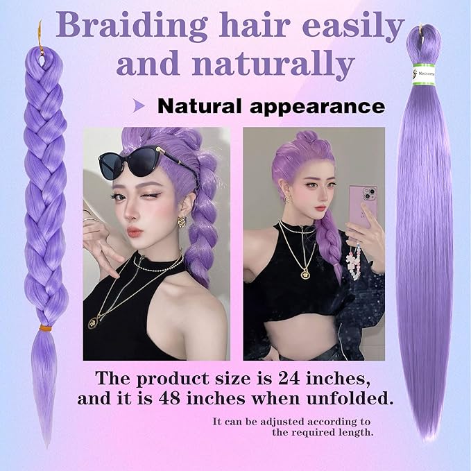 Purple Braiding Hair Pre Stretched for Braids Purple Hair Extensions Braiding Hair for Halloween Costume Cosplay(24 Inch(Pack of 8))