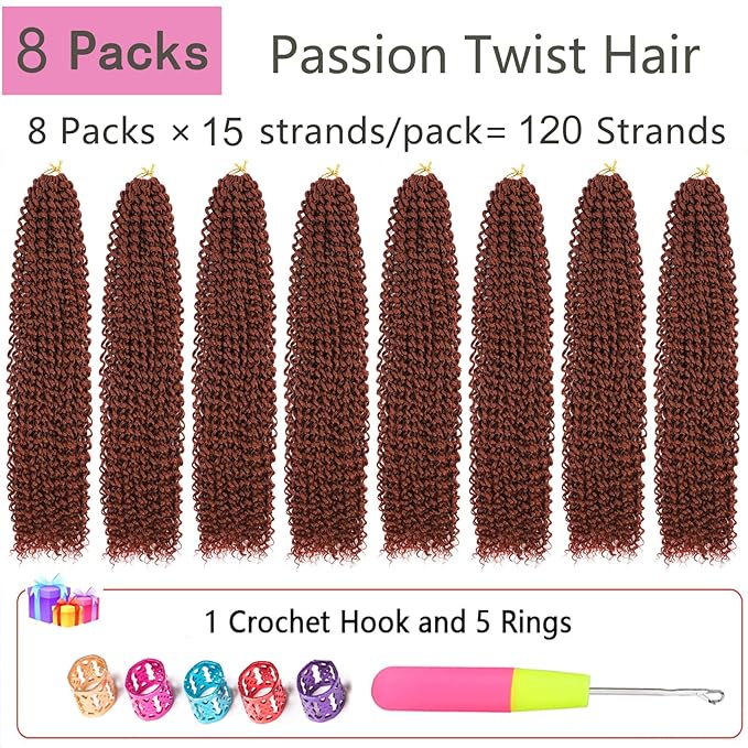 Passion Twist Hair Copper Red 20 Inch 8 Packs Passion Twist Crochet Hair Long Bohemian Crochet Braids (20 Inch, 350#)