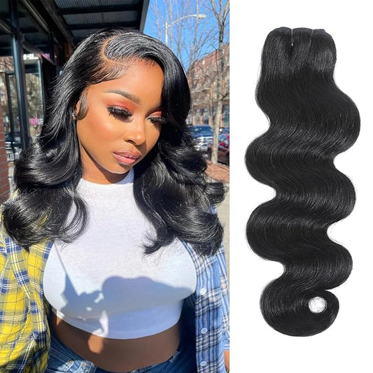 Brazilian Human Hair Bundles Body Wave 16 Inch 1 Bundle Human Hair Weave 12A 100% Unprocessed Virgin Hair Extensions Single Bundle Natural Black Color (Body Wave 1 Bundle, 16)