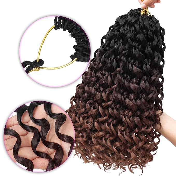 7 Packs GoGo Curl Crochet Hair 14 Inch Short Curly Crochet Hair for Women Beach Curl Water Wave Deep Twist Crochet Braids Synthetic Braiding Hair Extensions (14 Inch, T1B/4/30)