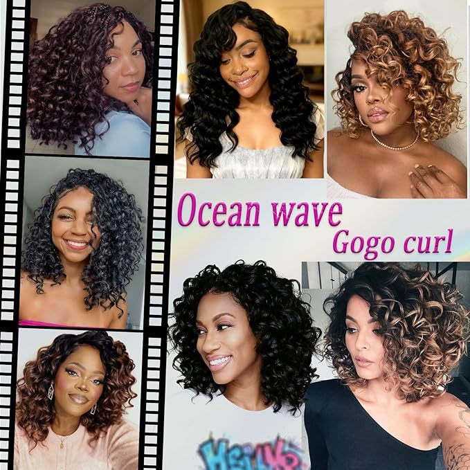Short Curly Crochet Braids for Black Women 8 Inch Soft GoGo Curl Crochet Hair, Prelooped Ocean Deep Water Wave Hair Crochet Tangle Free Curly Hair Braid Touch as Human Hair 7 Packs